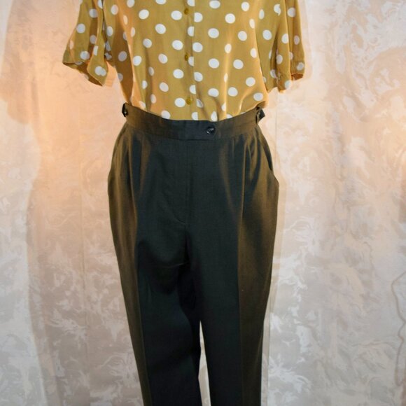 Vintage Harvé Benard Dark Gray Wool Pleated Trousers | Size 12 - Picture 6 of 8